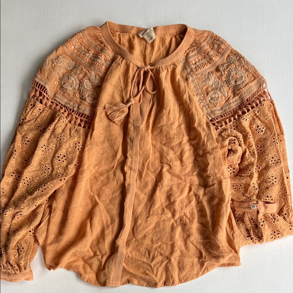 Nicole Miller Terracotta Embroidered Blouse